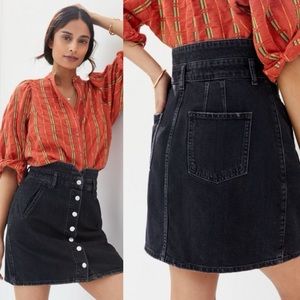 Anthropologie Pilcro Button-Front Black Denim Skirt